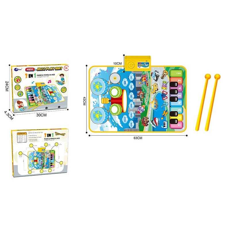 Килимок музичний 757-80 (60/2) звук, клавіші, музичні інструменти, транспорт, барабани, барабанні палички, зміна гучності, запис, музика, в коробці