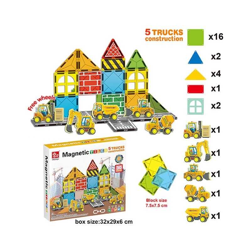 Магнітний конструктор SQ 66001-1 (16) 30 деталей, 5 машинок, в коробці