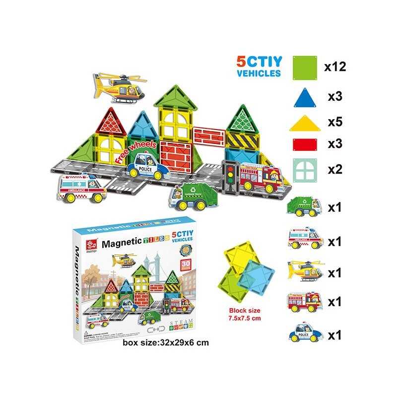 Магнітний конструктор SQ 66001-2 (16) 30 деталей, 4 машинки, 1 гелікоптер, в коробці