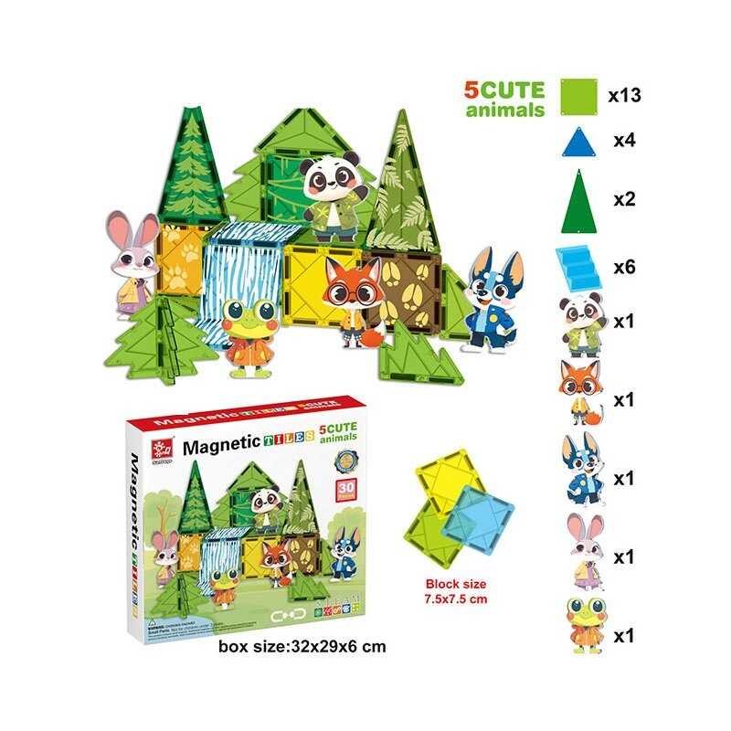 Магнітний конструктор SQ 66001-7 (16) 30 деталей, 5 фігурок тварин, в коробці