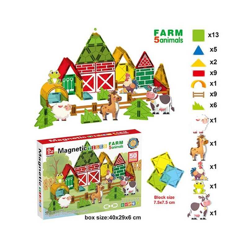 Магнітний конструктор SQ 66002-4 (12) 50 деталей, 5 фігурок тварин, в коробці