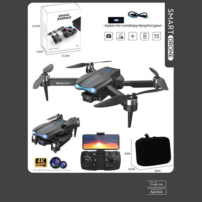 Квадрокоптер на радіокеруванні E 99 MAX ШТРИХ=80209 (36) акумулятор, USB-кабель, пульт, підсвічування, HD камера, сумка, додаток, в коробці