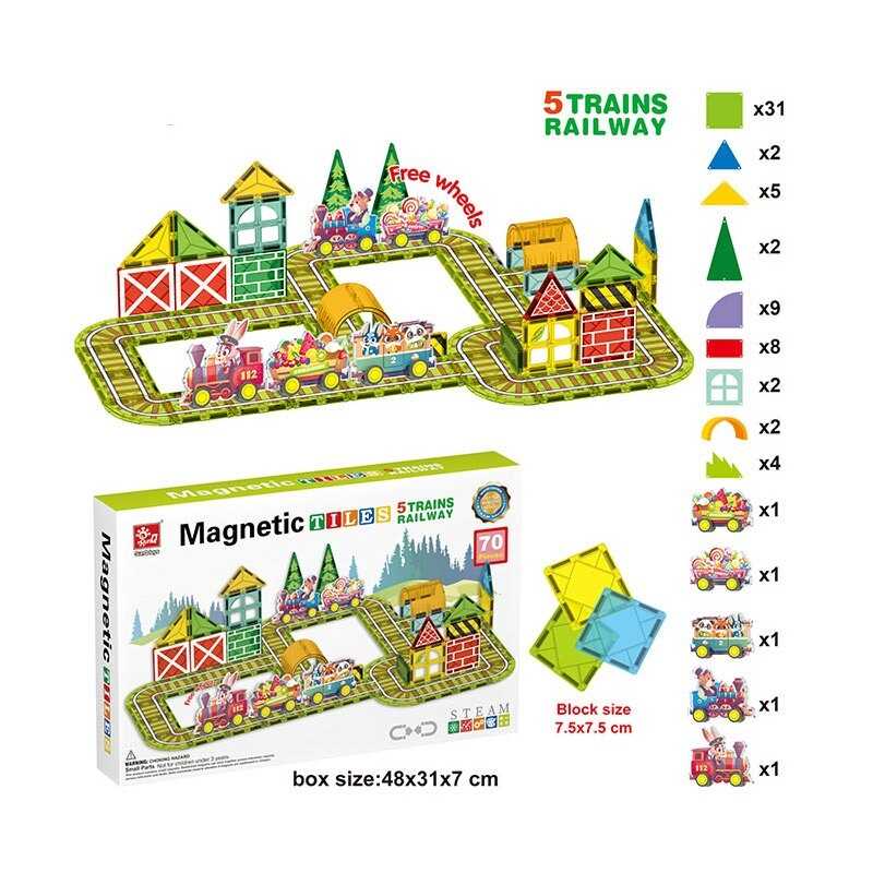 Магнітний конструктор SQ 66003-3 (8) 70 деталей, 5 вагонів потягу, в коробці