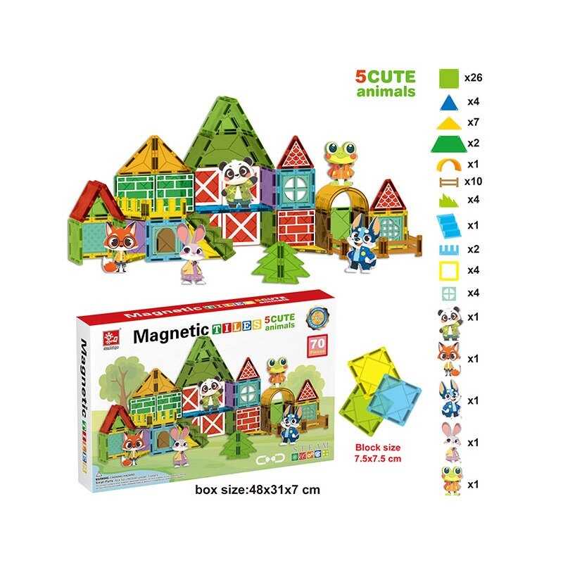 Магнітний конструктор SQ 66003-7 (8) 70 деталей, 5 фігурок тварин, в коробці
