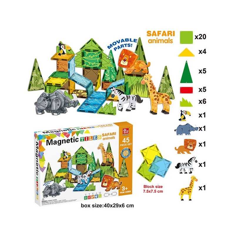 Магнітний конструктор SQ 68002-1 (12) 45 деталей, 5 об’ємних фігурок тварин, в коробці