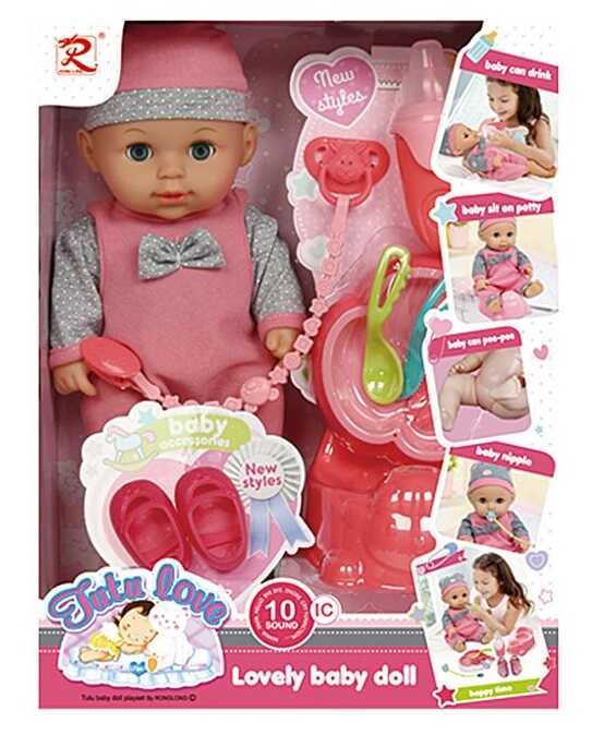 Пупс 8656 (18) висота: 28 см, музичний чип, ходить на горщик, знімний одяг та взуття, пляшечка, соска, тарілка, виделка, ложка, ніж, горщик, в коробці