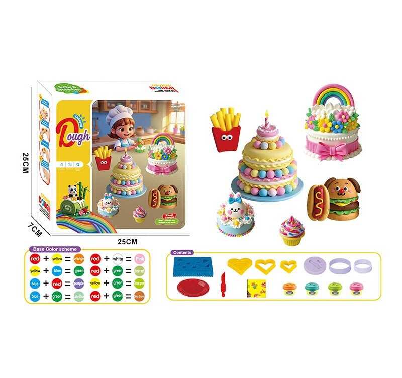 Тісто для ліплення 9030 (72/2) тісто у 4х кольорах, тарілочка, ніж, фігурні форми,  в коробці