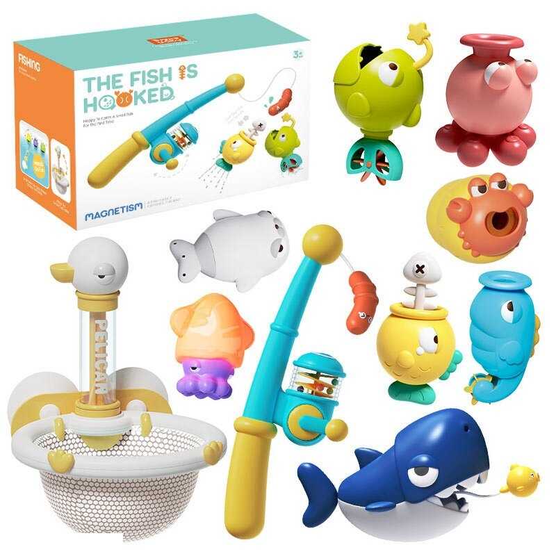 Риболовля YM 17721 (24) магнітна, вудочка з обертовою котушкою, заводна акула махає хвостом, присоски, сіточка, фігурки морських мешканців, в коробці