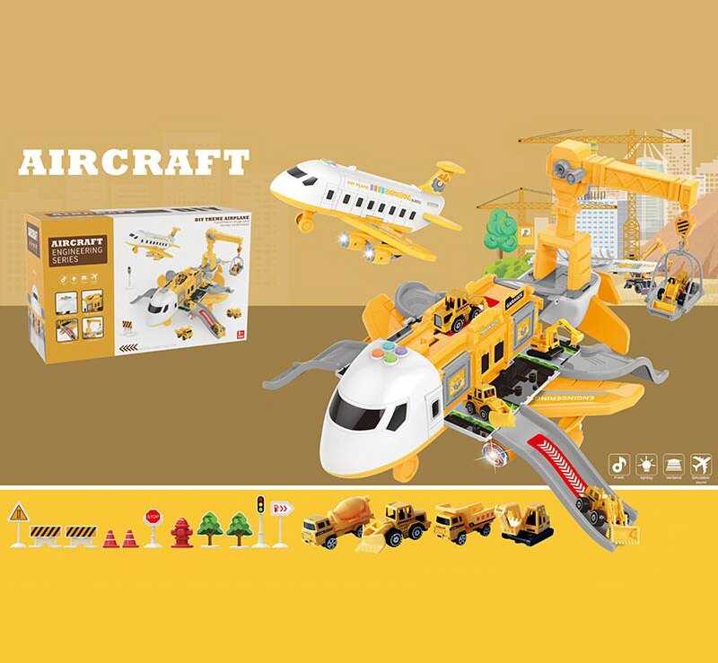 Трек SJ 670 B (6) літак, інерція, 4 металопластикові машинки, звуки, підсвічування, звуки, мелодії, механічний кран, в коробці