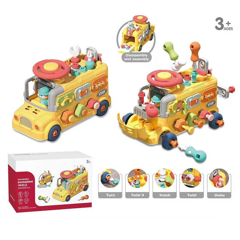 Машина логічна YL 517 (24) довжина 30 см, шестерінки, гвинтики й викрутки, колеса відкручуються, капот відчиняється, фігурка водія, замочки, в коробці