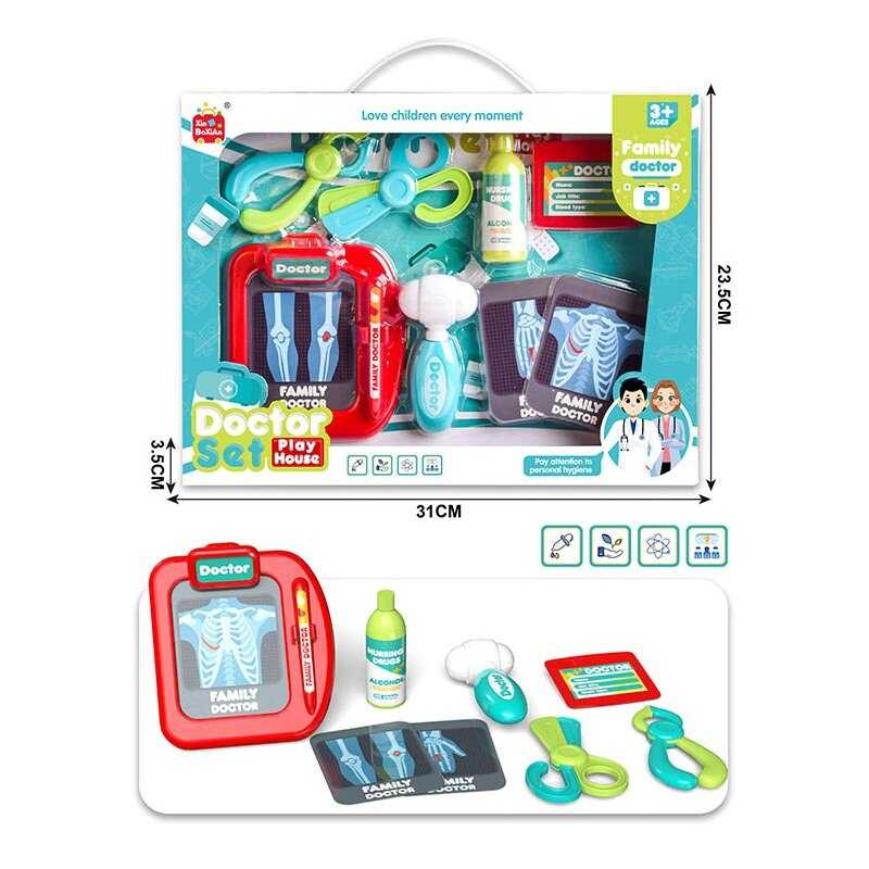 Набір лікаря 1208 A-1 (108) ножиці, щипці, молоточок, пляшечка, рентген - картки, бейдж, планшет для записів, в коробці