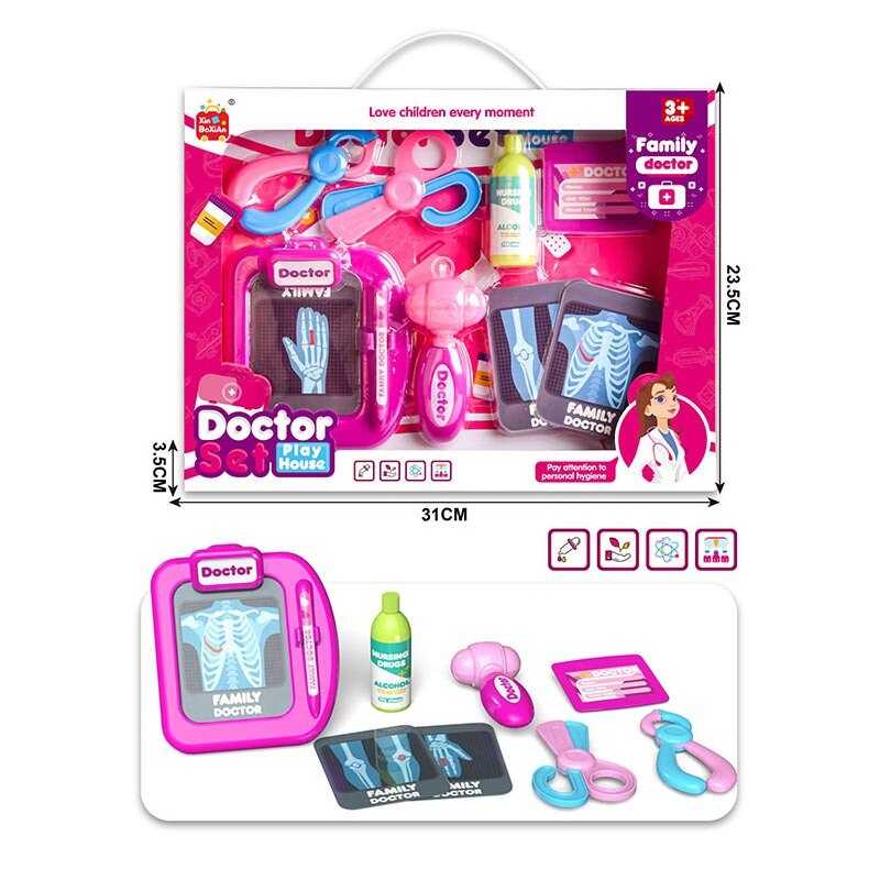 Набір лікаря 1208 C-1 (108)  ножиці, щипці, молоточок, пляшечка, рентген - картки, бейдж, планшет для записів, в коробці