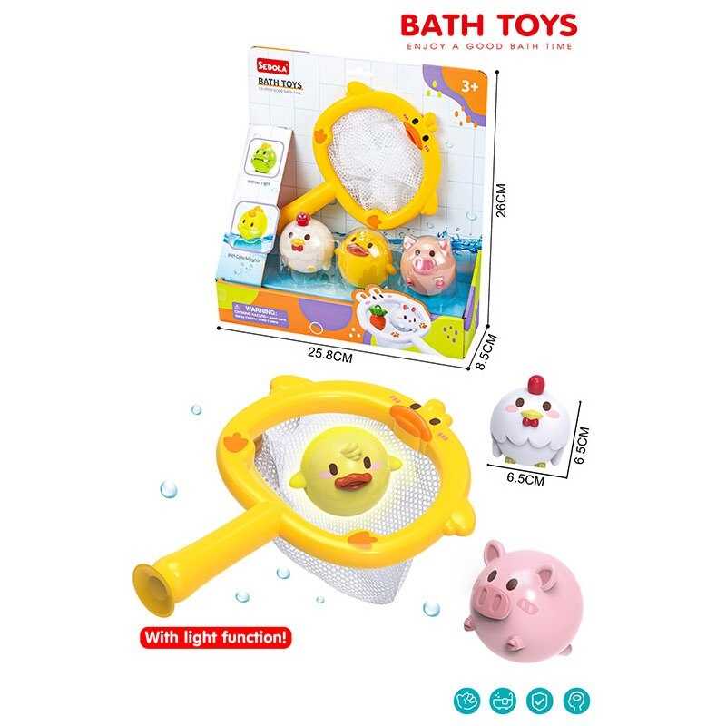 Гра для ванни 8366-66 A (60) сачок, 3 гумові фігурки звірят, в коробці