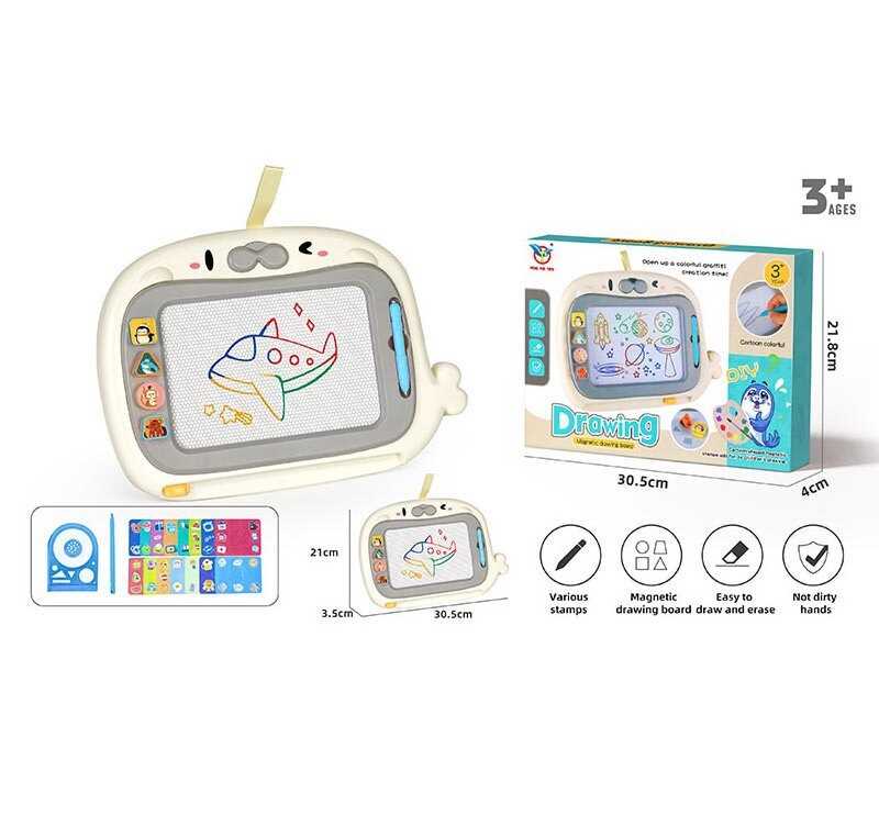 Дошка для малювання 518 (60) магнітна, розмір: 30х21 см, кольоровий малюнок, 2 стилуси, магнітні штампи, трафарети, картки, наліпки, в коробці