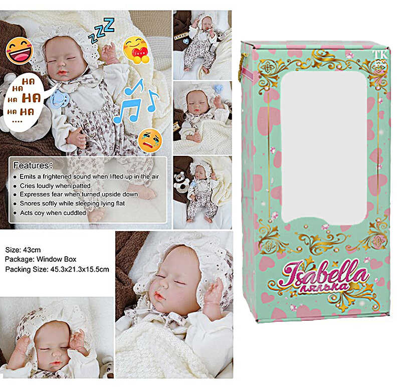 Пупс QM 24007 A (12) "TK Group", функціональний, датчик руху, звуки, висота: 42 см, гумовий, озвучені репліки англ. мовою, аксесуари, в коробці