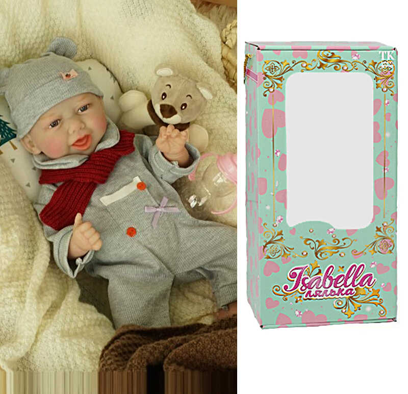 Пупс QM 24067 (12) "TK Group", функціональний, датчик руху, звуки: сміх, плач, засинає, висота: 42 см, гумовий, пустушка, пляшечка, памперс, шапочка, шарфик, в коробці