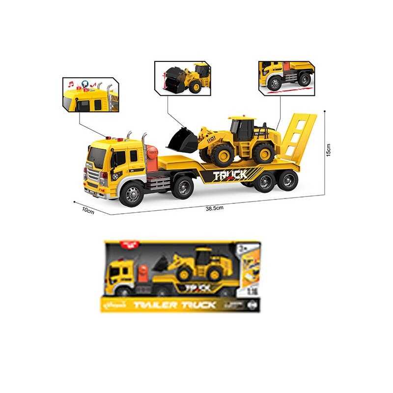 Трейлер WY 571 P (18)  "Спецтехніка", інерція, світло, звук, масштаб 1:16, гумові колеса, екскаватор, в коробці