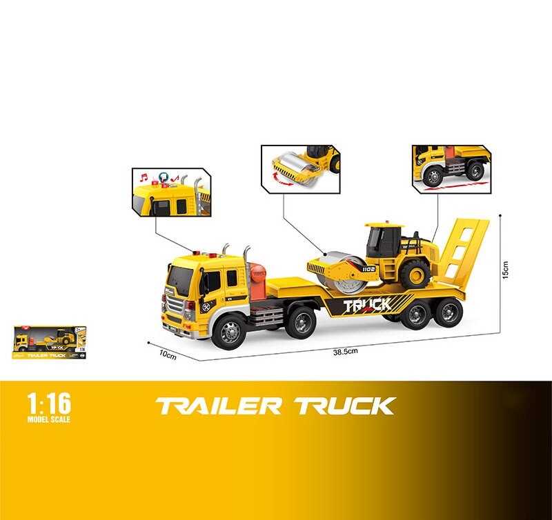 Трейлер WY 571 Q (18) "Спецтехніка", інерція, світло, звук, масштаб 1:16, гумові колеса, дорожній каток, в коробці