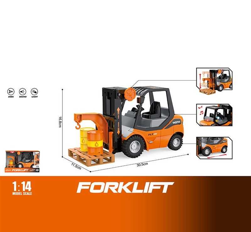 Спецтехніка WY 372 A (18) “Навантажувач”, масштаб: 1:14, інерція, підсвічування, звуки, механічний підіймач, вантаж, гумові колеса, в коробці