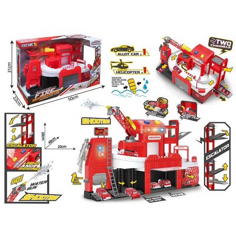 Парковка 660 S-26 (8/2) трек, механічний підіймач, світло, звуки, рухомі елементи, металопластикова машинка та гелікоптер, бризкає водою, в коробці