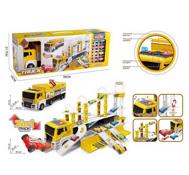 Трек 660 S-19 (12/2) "Спецтехніка", розмір: 50х38х31 см, вантажівка, інерція, підсвічування, звуки, 8 моделей машин, довжина: 4 см, наліпки, в коробці