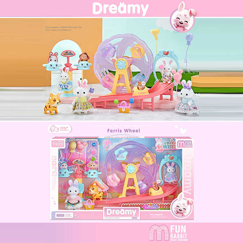 Парк розваг 6684 A (18) 2 флоксові фігурки, гірка, колесо огляду, атракціон, муляжі їжі, в коробці