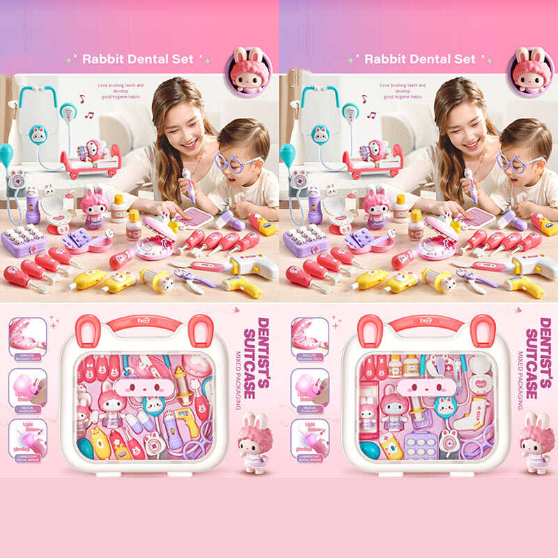 Набір лікаря 6710 (10/2) 2 види, підсвічування, звуки биття серця, фрази англійською, мелодія, 2 фігурки пацієнтів-кроликів, 2 термометри, у валізі