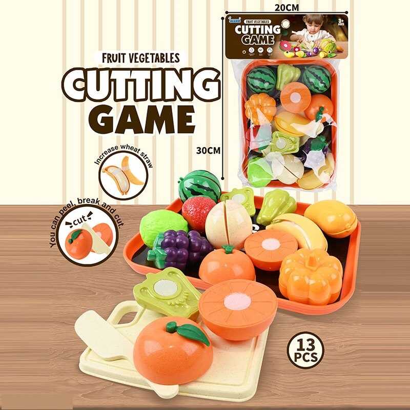 Продукти на липучці JQ 912-6 (48) 13 елементів, овочі, фрукти, таця, дощечка, ніж, в пакеті