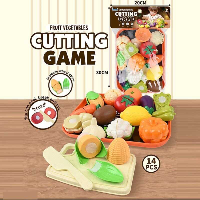 Продукти на липучці JQ 912-7 (48) 14 елементів, овочі, фрукти, таця, дощечка, ніж, в пакеті