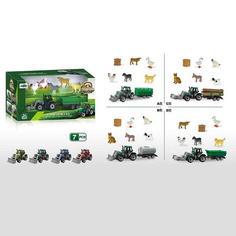 Трактор 5279-100 (72/2) причеп, рухомі елементи конструкції, свійські тварини, гумові колеса причепа, в коробці, ВИДАЄТЬСЯ ТІЛЬКИ МІКС ВИДІВ