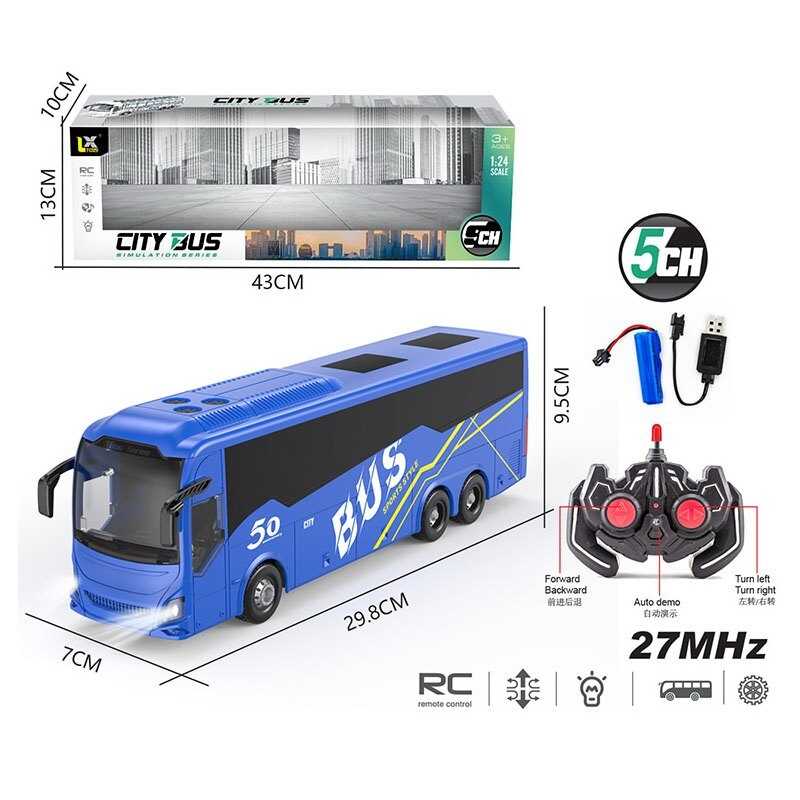 Автобус на радіокеруванні 197-4 (48) масштаб: 1:24, акумулятор: 3.7 V, пульт: 27 MHz, USB-кабель, підсвічування, прогумовані шини, в коробці