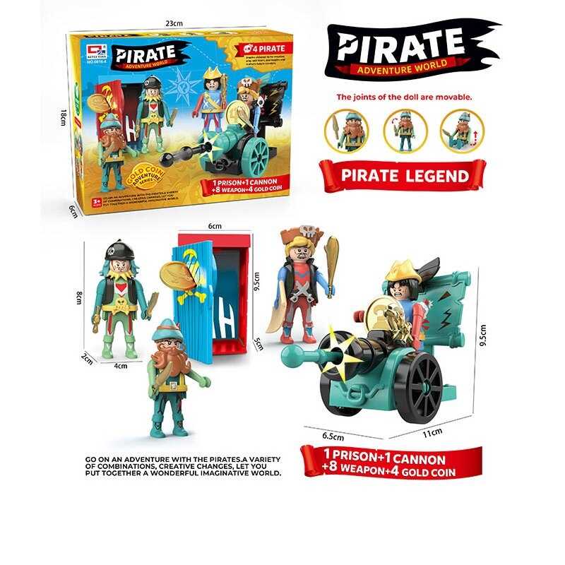 Набір піратів 0816-4 (72) 4 фігурки, гармата, механічний запускач, аксесуари, в коробці