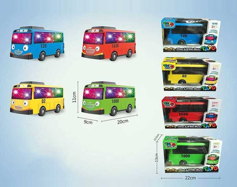 Автобус TY 606-19 (72/2) 4 види, розмір: 20х9х11 см, різнокольорове підсвічування, пісня, колесо вільного ходу,  в коробці, ВИДАЄТЬСЯ МІКС 