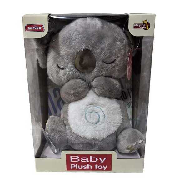 Інтерактивна іграшка 033-9 (18) “Коала”, висота 25 см, підсвічування, сплюшка, звуки, мелодія, дихає, на батарейках, для сну, в коробці