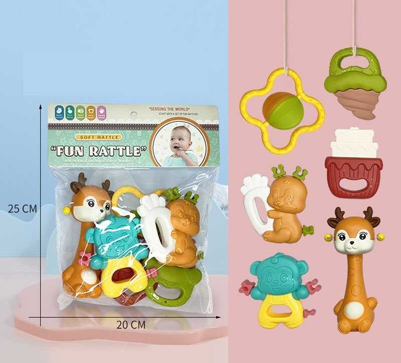 Набір брязкалець JHD 222 (144/2) 6 штук, гумові елементи, в пакеті