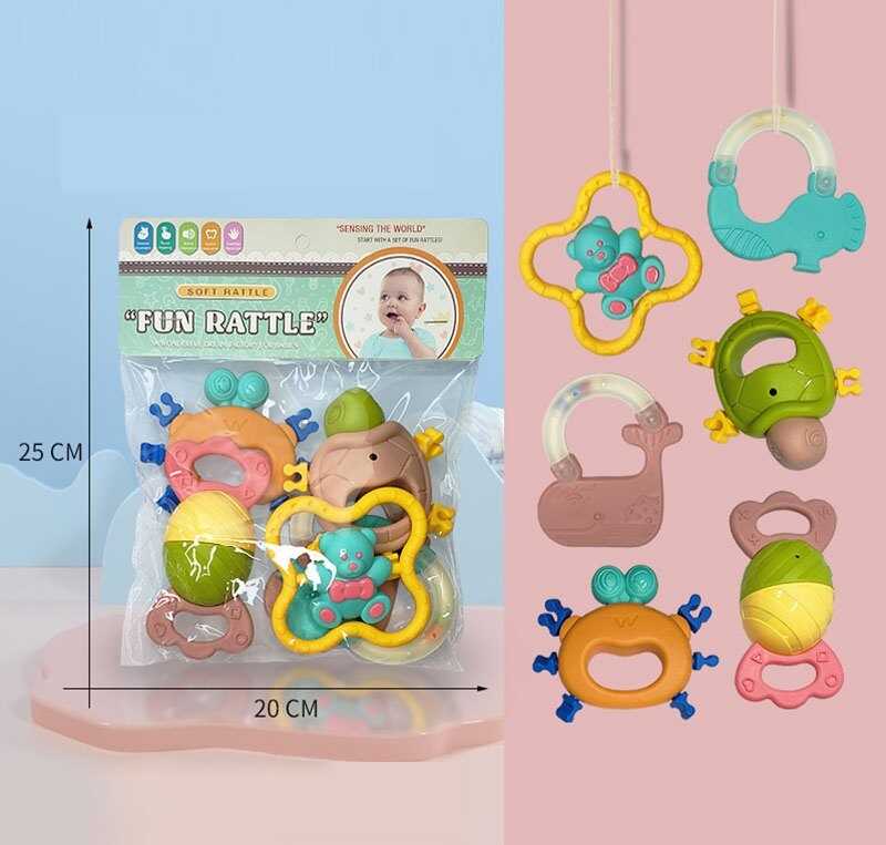 Набір брязкалець JHD 225 (144/2) 6 штук, гумові елементи, в пакеті