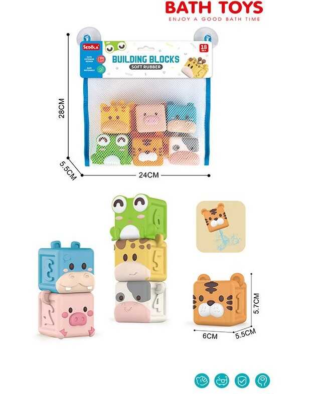 Сенсорні кубики 8366-16 A (96) “Тварини”, 6 штук, цифри, у сітці