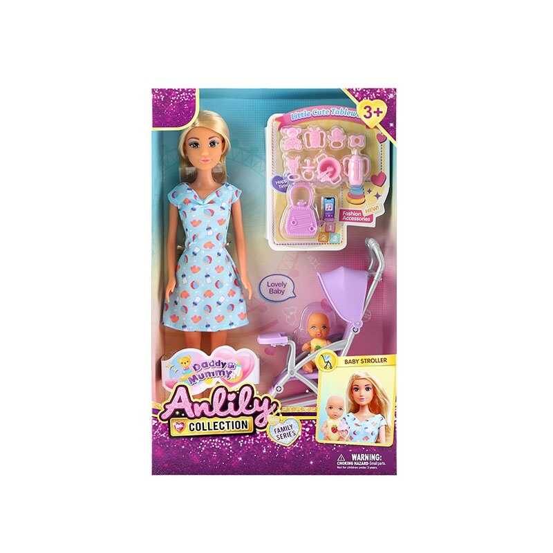 Лялька 616318 (24) висота: 30 см, голова та руки: гума, тіло та ноги: пластик, знімний одяг та взуття, пупсик, візочок, аксесуари,  в коробці