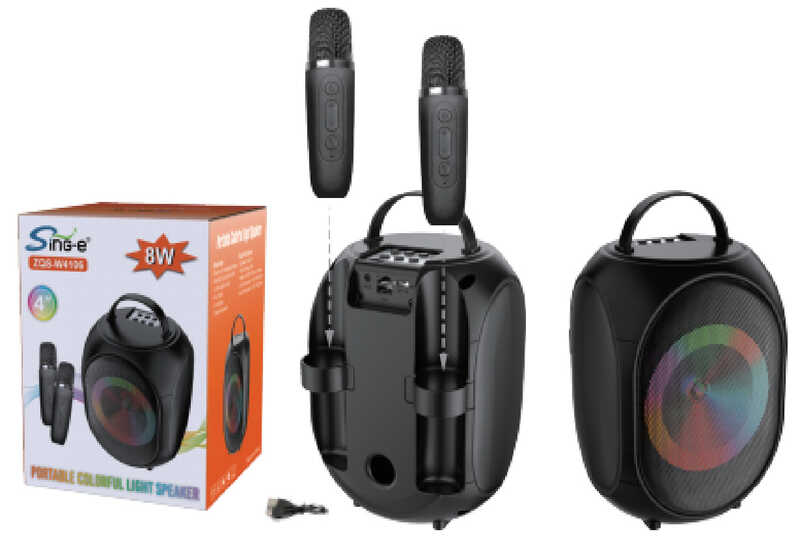 Караоке C 75285 (24) 2 мікрофони, підсвічування, акумулятор, Bluetooth, слот для TF-Card, роз’єм type-С, USB-роз’єм, AUX-роз’єм,зміна голосу,в коробці