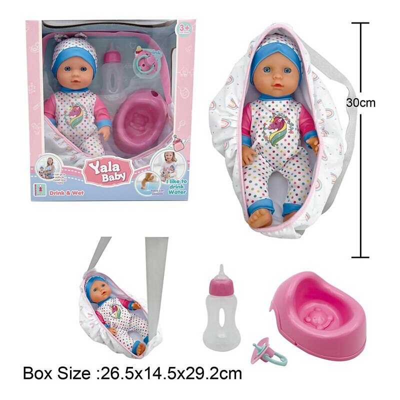 Пупс YL 2430 H-D (24) висота 30 см, п`є з пляшечки, ходить на горщик, сумка-переноска, знімний одяг, горщик, пустушка, пляшечка, в коробці