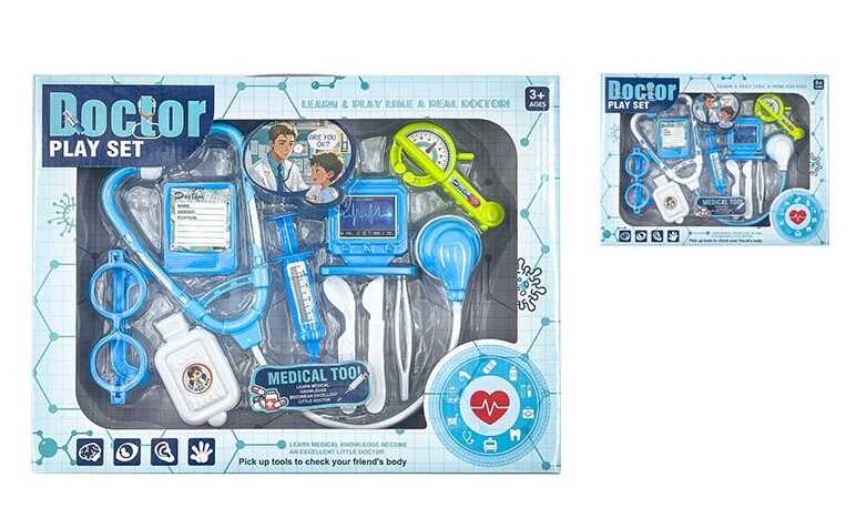 Набір лікаря 0403 /0404 (60/2) 2 види, стетоскоп, окуляри, шприц, в коробці