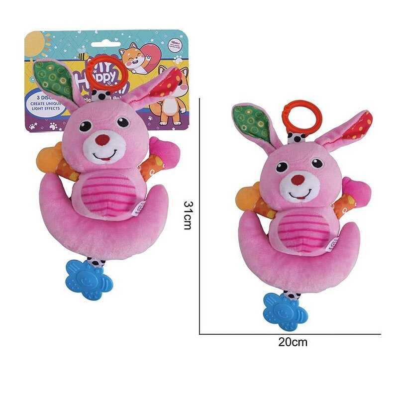 Брязкальце CH 6045-20 (60/2) “Кролик”, текстильне, заводний механізм, мелодія, прорізувач, шелесткі елементи, кріплення для підвішування, в пакеті