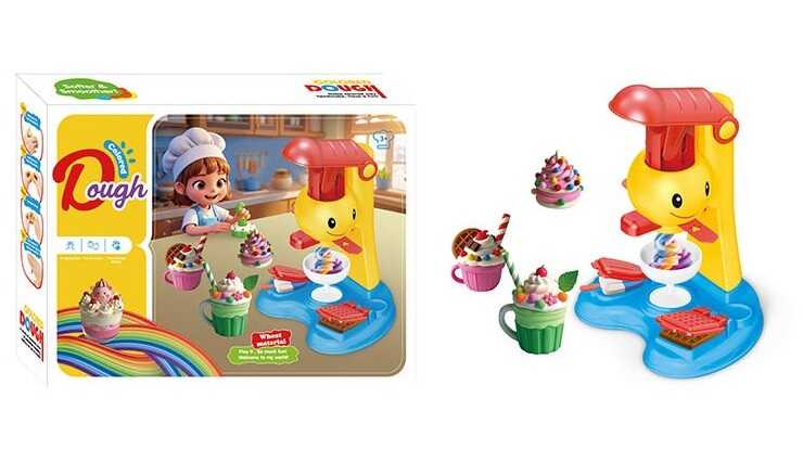 Тісто для ліплення 9003 (48/2) екструдер, тісто у 6ти кольорах, форма для морозива, піала, мисочка, склянка, трафарети, ніж, ложка, виделка, в коробці