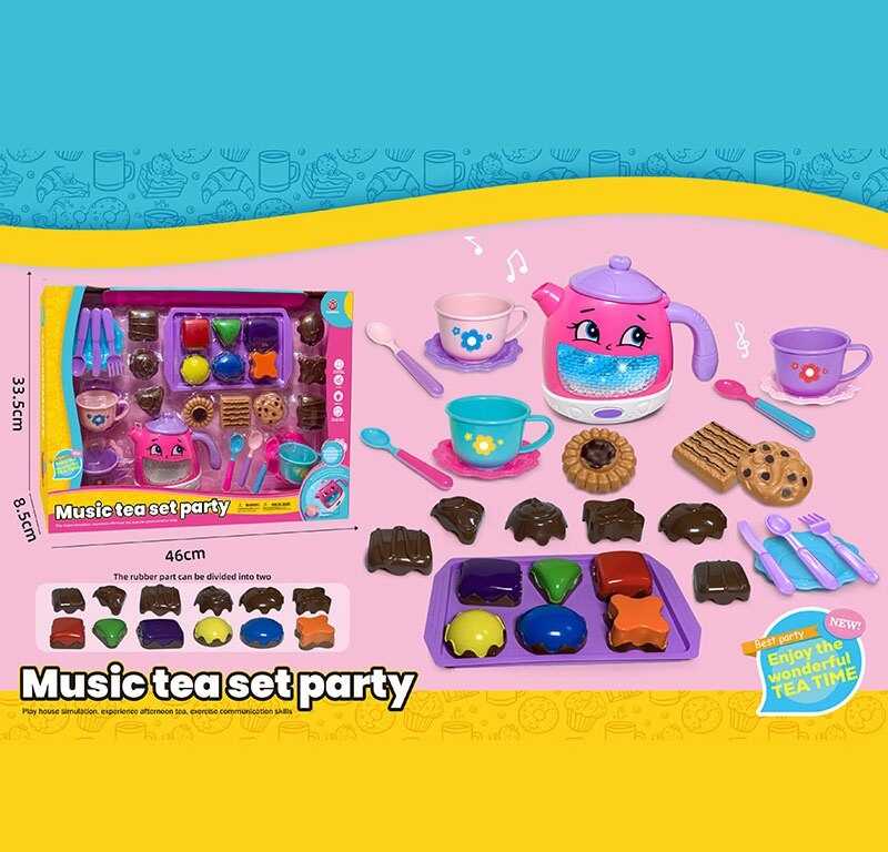 Набір посуду 3222 D (30) чайник, підсвічування, звуки, мелодії, датчики руху, на батарейках, посуд, солодощі, в коробці