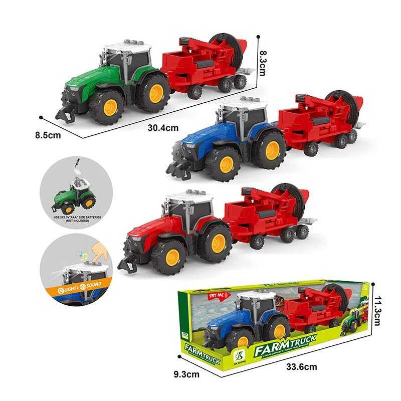 Трактор 0488-604 D (96/2) 3 кольори, причеп, підсвічування, звук, рухомі елементи причепа, прогумовані колеса причепа, в коробці, ВИДАЄТЬСЯ  МІКС