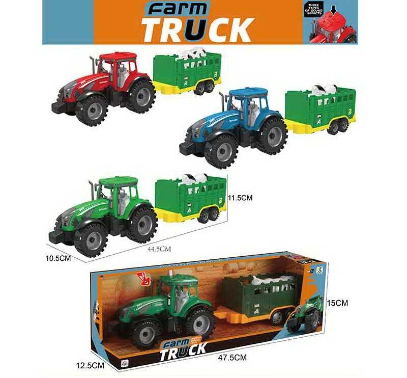 Трактор 0488-307 C (36/2) 3 види, причіп з твариною, розмір: 44.5х10.5х11.5 см, інерція, звук, в коробці, ВИДАЄТЬСЯ ТІЛЬКИ МІКС ВИДІВ
