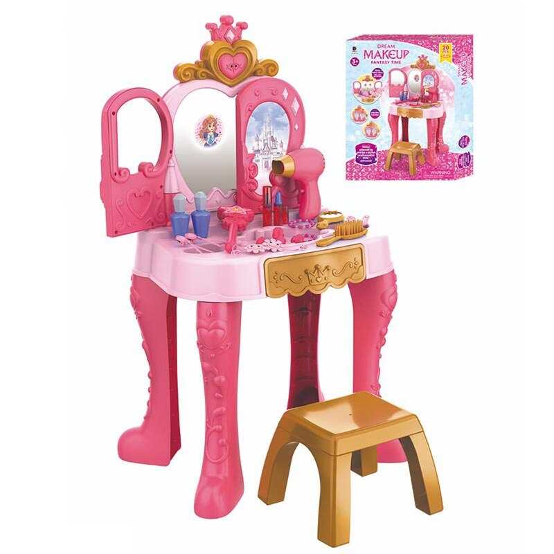 Трюмо 661-142 (6) розмір: 47х27х68 см, проєкція принцес, мелодії, сенсорний датчик, автоматичне відкриття та закриття дверцят, стілець, фен, муляжі косметики, аксесуари, в коробці