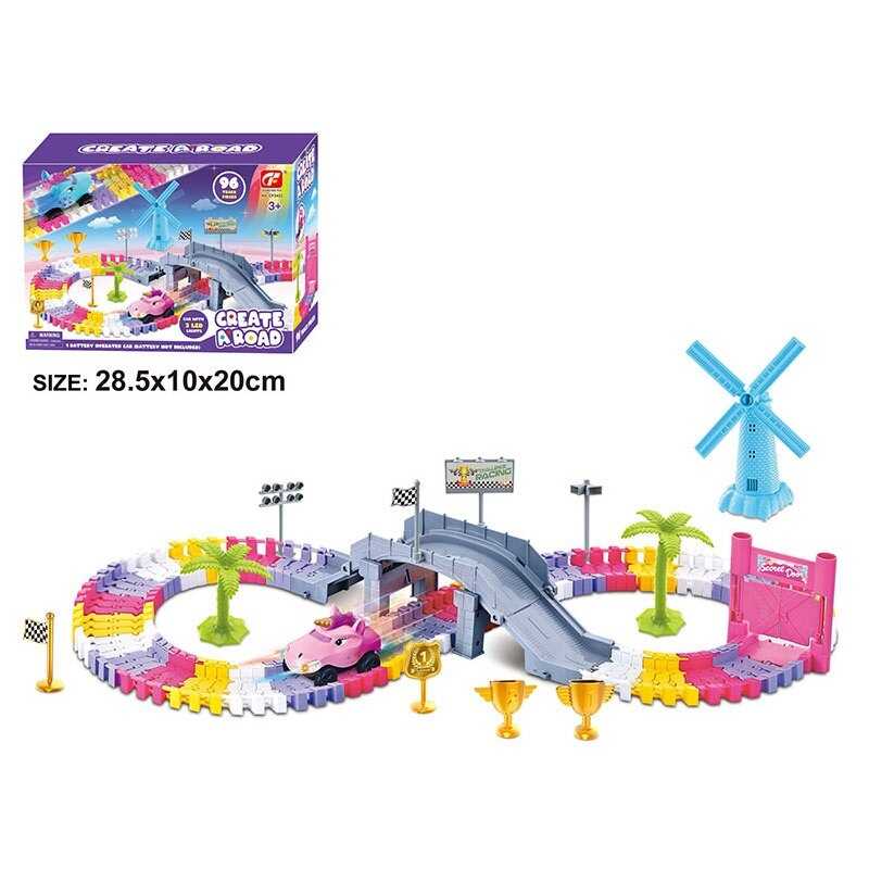 Трек CF 2423 (24) машинка на батарейках, підсвічування, 2 рівні, міст, ворота, в коробці