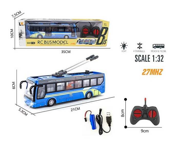 Тролейбус на радіокеруванні 135-2 (72) масштаб: 1:32, акумулятор: 3.7 V, пульт: 27 MHz, підсвічування, прогумовані колеса, USB-кабель, в коробці