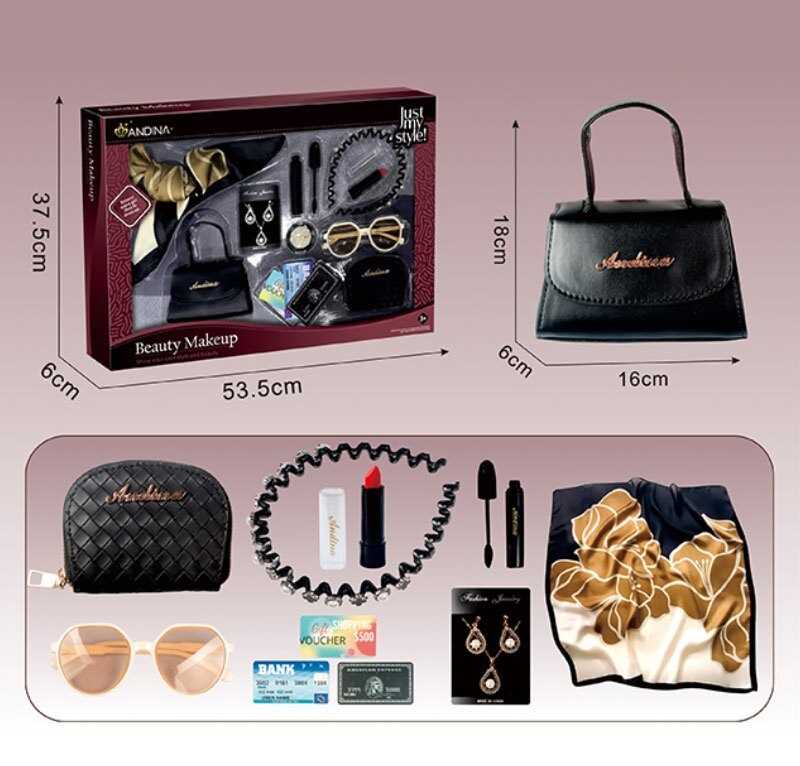 Набір аксесуарів 676-5 (24) сумочка, хустка, окуляри, гаманець, прикраси, імітація косметики, обруч, в коробці